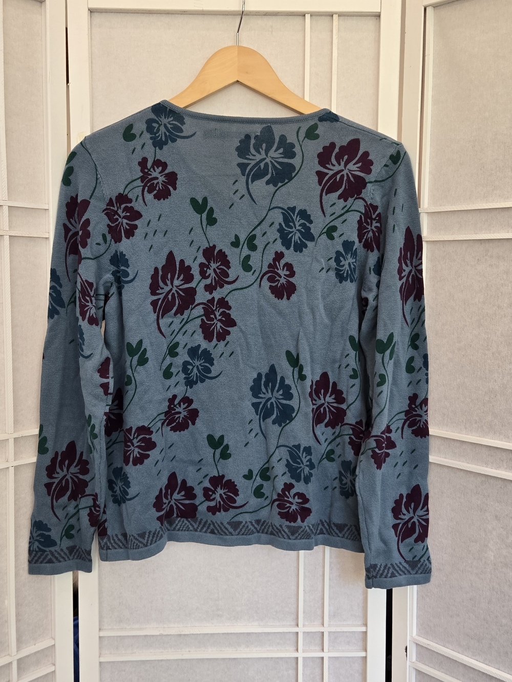 Gudrun Sjöden Slate Blue Floral Cardigan with Burgundy and Teal Motifs - Picture 2 of 7